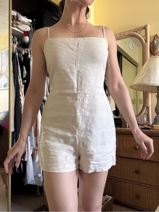 Reformation Pants - Reformation Cream Linen Romper with Spaghetti Straps